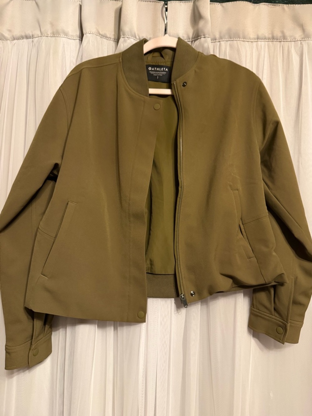 Athleta Olive Bomber Jacket with Zip Front